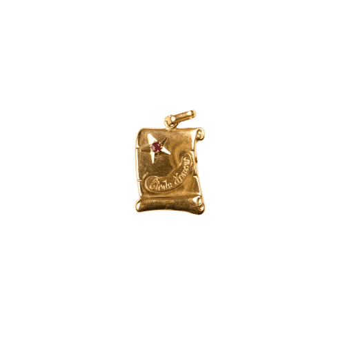 Pendentif Étoile d’Amour - Médaille parchemin en or jaune 18K et rubis de synthèse 58 Facettes LMB-272