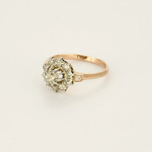 Bague 55 Bague marguerite ancienne en or rose et blanc et diamants 58 Facettes LMB-292