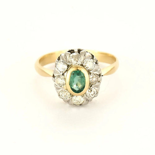 Bague 55 Bague marguerite ancienne en or deux tons, émeraude et diamants 58 Facettes LMB-289