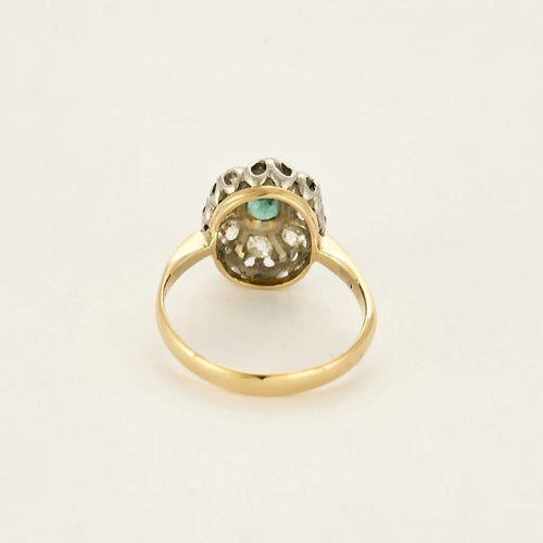 Bague 55 Bague marguerite ancienne en or deux tons, émeraude et diamants 58 Facettes LMB-289