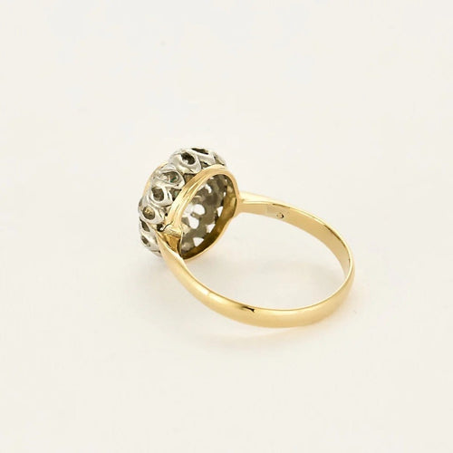 Bague 55 Bague marguerite ancienne en or deux tons, émeraude et diamants 58 Facettes LMB-289
