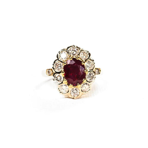 Bague 54 Bague marguerite rubis et diamants en or jaune 18K 58 Facettes LMB-285