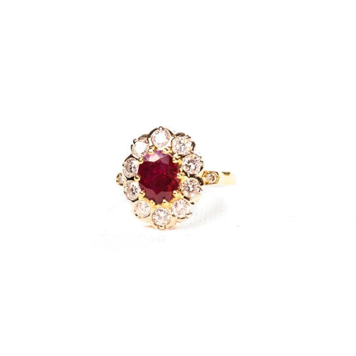 Bague 54 Bague marguerite rubis et diamants en or jaune 18K 58 Facettes LMB-285
