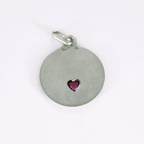Pendentif Médaille - Pendentif en or gris 18K et rubis synthétique cœur 58 Facettes LMB-307