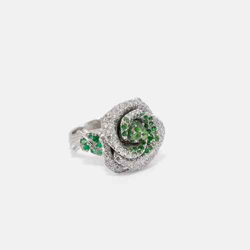 Bague 53 Dior Rose Bagatelle - Bague en or blanc 18k, tsavorites et diamants 58 Facettes