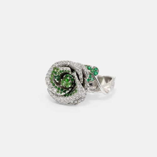 Bague 53 Dior Rose Bagatelle - Bague en or blanc 18k, tsavorites et diamants 58 Facettes