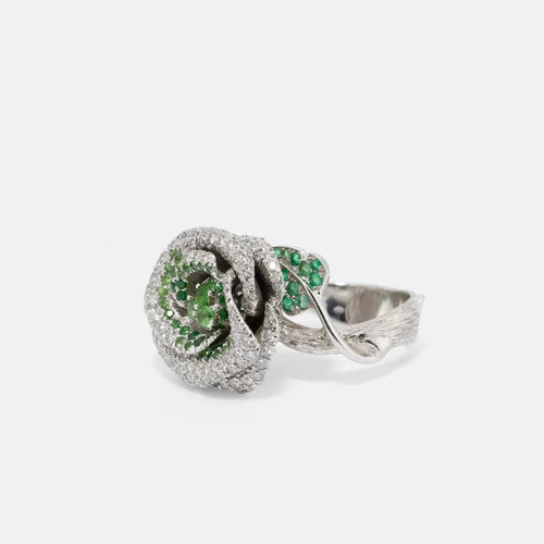Bague 53 Dior Rose Bagatelle - Bague en or blanc 18k, tsavorites et diamants 58 Facettes