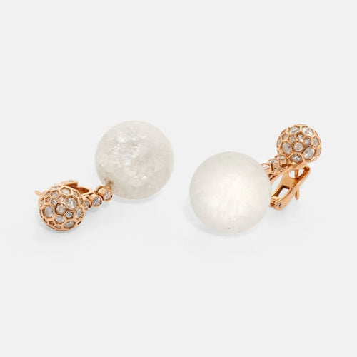 Boucles d'oreilles De Grisogono - Boucles d’oreilles boule en or rose 18k, diamants et cristal de roche 58 Facettes