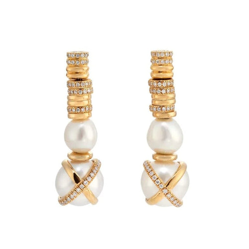 Boucles d'oreilles FRED Baie des Anges - Boucles d'oreilles en or jaune 18k, perles et diamants 58 Facettes