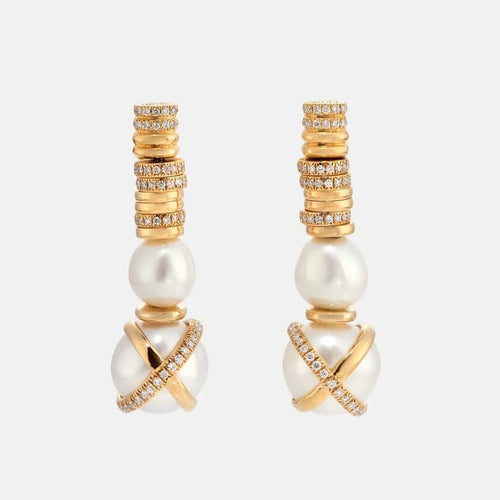 Boucles d'oreilles FRED Baie des Anges - Boucles d'oreilles en or jaune 18k, perles et diamants 58 Facettes