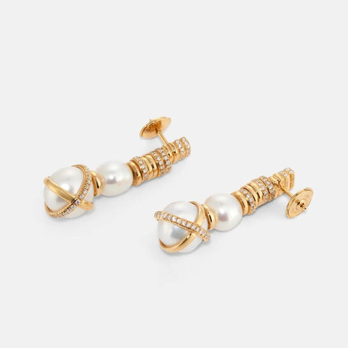 Boucles d'oreilles FRED Baie des Anges - Boucles d'oreilles en or jaune 18k, perles et diamants 58 Facettes