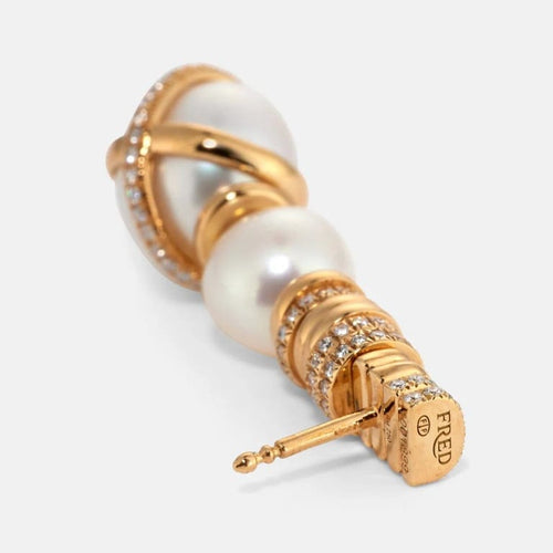 Boucles d'oreilles FRED Baie des Anges - Boucles d'oreilles en or jaune 18k, perles et diamants 58 Facettes