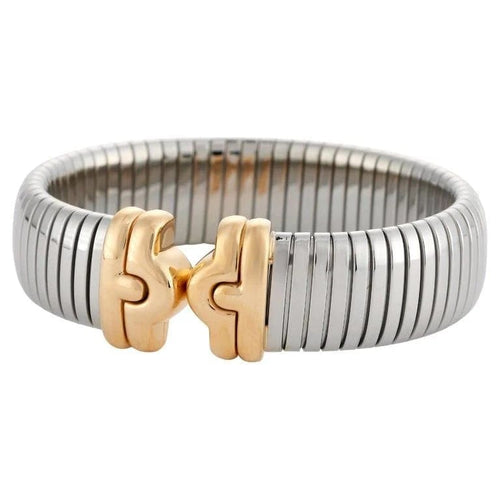 Bracelet Bvlgari Parentesi - Bracelet vintage en or jaune 18k et acier 58 Facettes