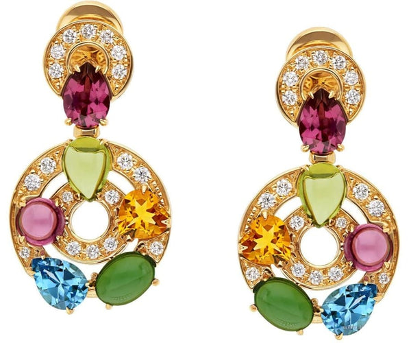 Boucles d'oreilles Bvlgari Astrale - Boucles d'oreilles en or jaune 18k et pierres de couleur 58 Facettes