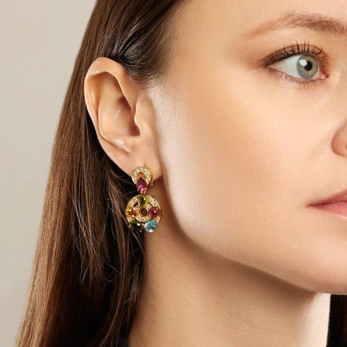 Boucles d'oreilles Bvlgari Astrale - Boucles d'oreilles en or jaune 18k et pierres de couleur 58 Facettes