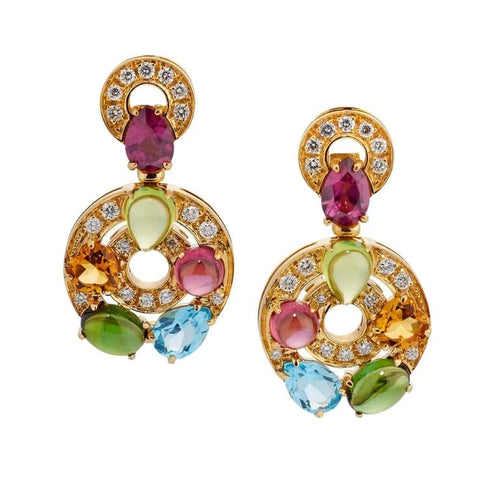 Boucles d'oreilles Bvlgari Astrale - Boucles d'oreilles en or jaune 18k et pierres de couleur 58 Facettes