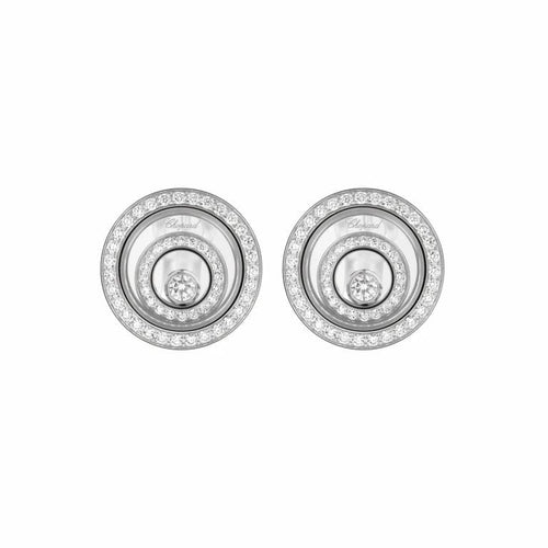 Boucles d'oreilles Chopard Happy Diamonds - Boucles d’oreilles en or blanc 18k et diamants 58 Facettes