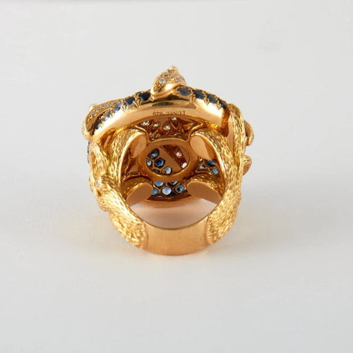 Bague 54.5 Bague étoile de mer en or jaune avec saphirs, diamants et pierres de lune 58 Facettes