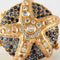 Bague 54.5 Bague étoile de mer en or jaune avec saphirs, diamants et pierres de lune 58 Facettes