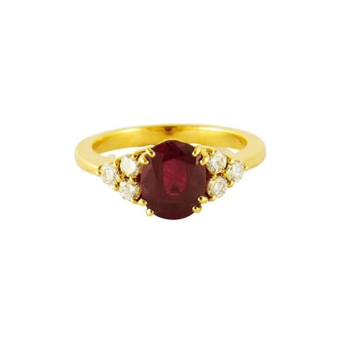 Bague 57.5 Bague en or jaune 750 avec rubis birman et diamants 58 Facettes