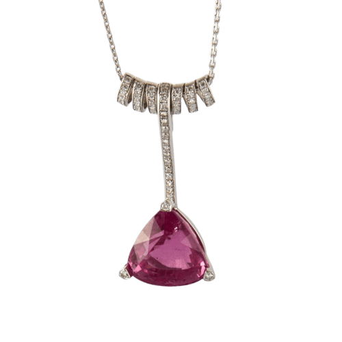 Collier Collier en or gris avec tourmaline rose et diamants 58 Facettes