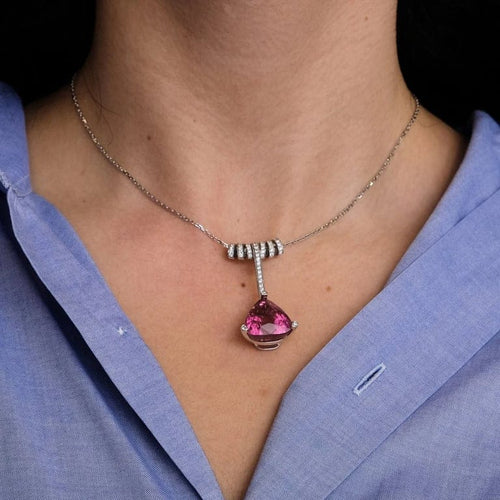Collier Collier en or gris avec tourmaline rose et diamants 58 Facettes