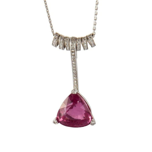 Collier Collier en or gris avec tourmaline rose et diamants 58 Facettes