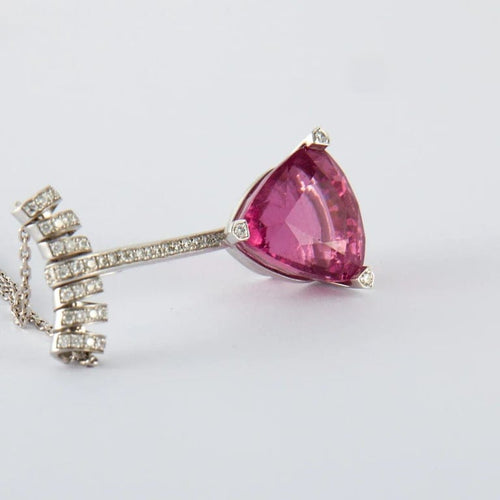 Collier Collier en or gris avec tourmaline rose et diamants 58 Facettes