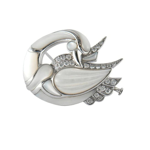 Broche Broche cygne en or gris et nacre, diamants 58 Facettes