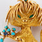 Broche Broche chat en or jaune 18k, turquoises, émeraudes et saphir 58 Facettes 2.173
