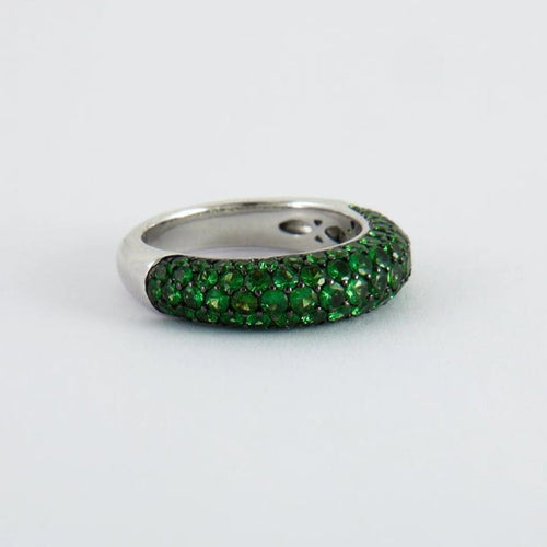 Bague 55 Bague jonc en or gris 18K pavée de tsavorites 58 Facettes 2.132