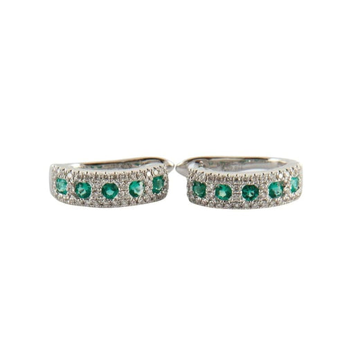 Boucles d'oreilles Ligne Vendôme - Boucles d’oreilles créoles en or gris 18k, émeraudes et diamants 58 Facettes 2.114