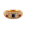 Bague 52 Bague carrée en or jaune 18K, saphir, rubis et diamants 58 Facettes 2.131