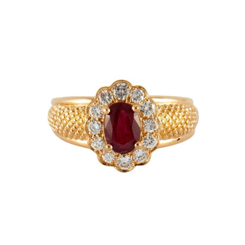 Bague 52.5 Bague marguerite en or jaune 18k avec rubis birman et diamants 58 Facettes 2.197