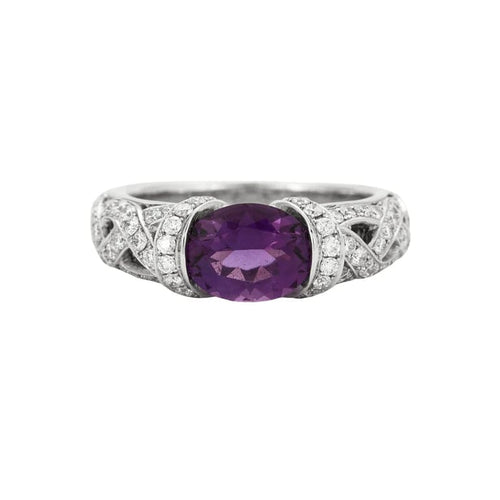 Bague 54 Bague entrelacée en or blanc 18k avec améthyste et diamants 58 Facettes 002.138