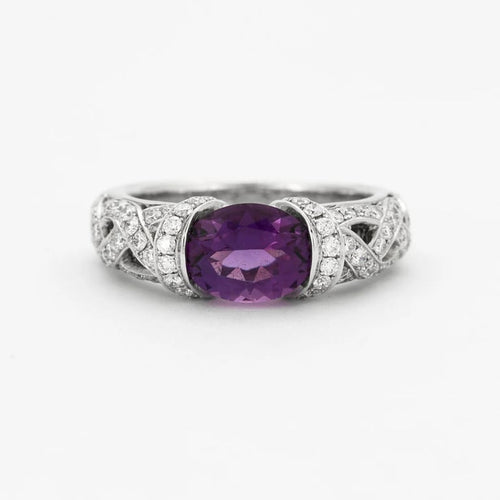 Bague 54 Bague entrelacée en or blanc 18k avec améthyste et diamants 58 Facettes 002.138