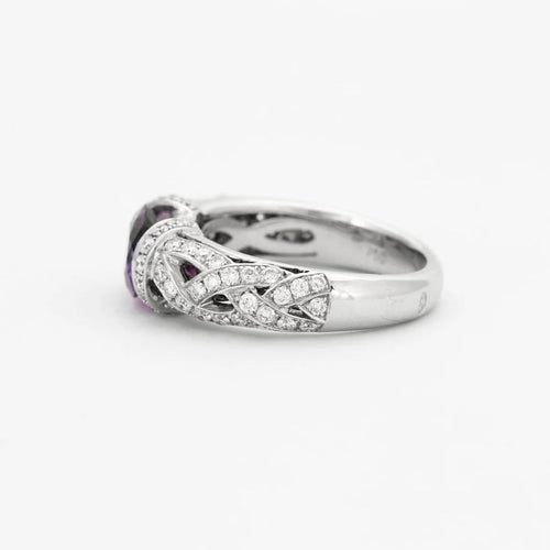 Bague 54 Bague entrelacée en or blanc 18k avec améthyste et diamants 58 Facettes 002.138