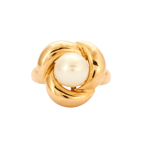 Bague 52 Bague Pétale - Bague en or jaune 18K avec perle blanche 58 Facettes 002.196