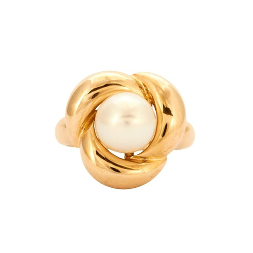 Bague 52 Bague Pétale - Bague en or jaune 18K avec perle blanche 58 Facettes 002.196