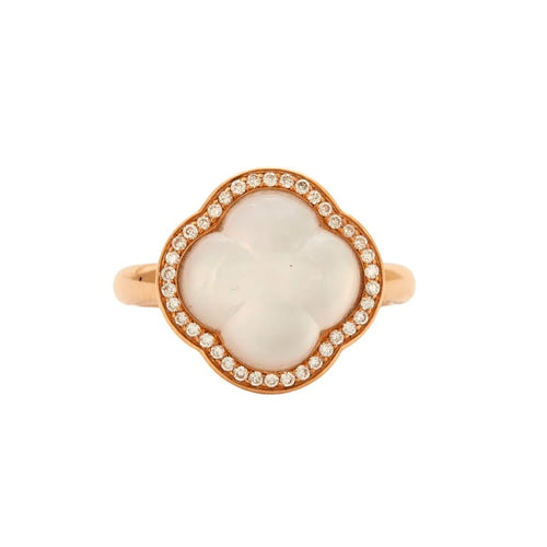 Bague 54 Bague trèfle en or rose 18k avec quartz rose et diamants 58 Facettes 002.688