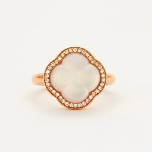 Bague 54 Bague trèfle en or rose 18k avec quartz rose et diamants 58 Facettes 002.688