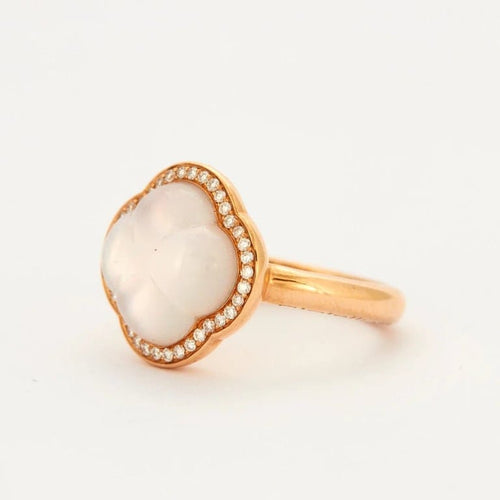Bague 54 Bague trèfle en or rose 18k avec quartz rose et diamants 58 Facettes 002.688