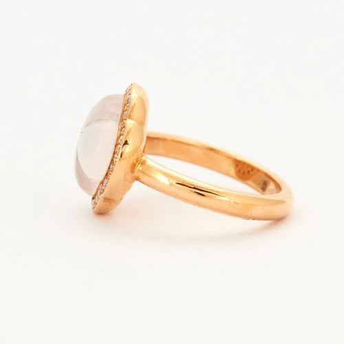 Bague 54 Bague trèfle en or rose 18k avec quartz rose et diamants 58 Facettes 002.688