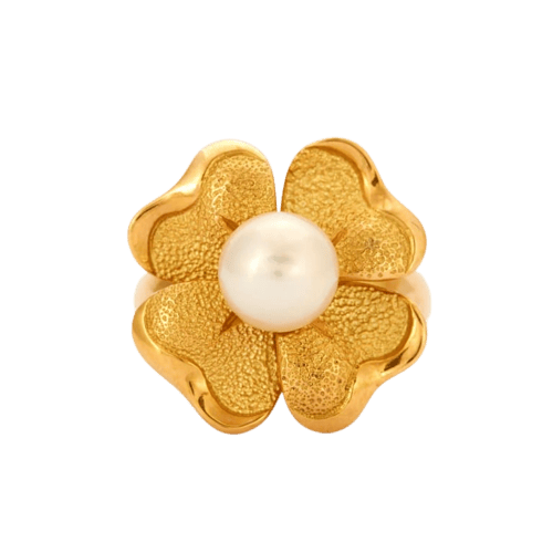 Bague 52.5 Bague trèfle en or jaune 18k avec perle Akoya 58 Facettes 002.198