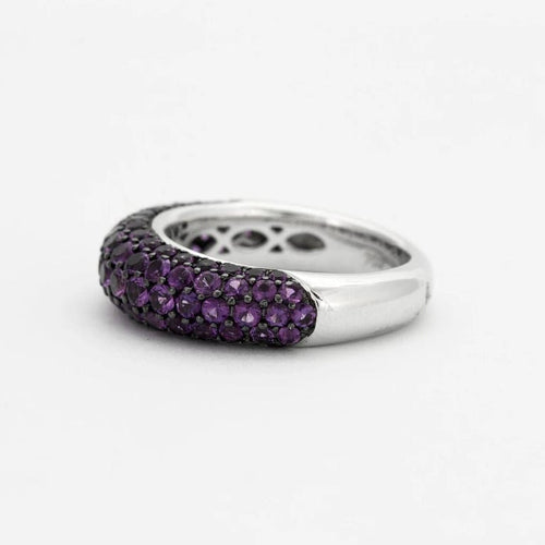 Bague 55 Bague jonc en or blanc 18k pavée d’améthyste 2,03 ct 58 Facettes 002.133