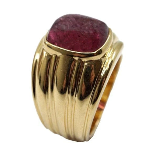 Bague 52 Boucheron - Bague cabochon en or jaune 18K et tourmaline rose 58 Facettes