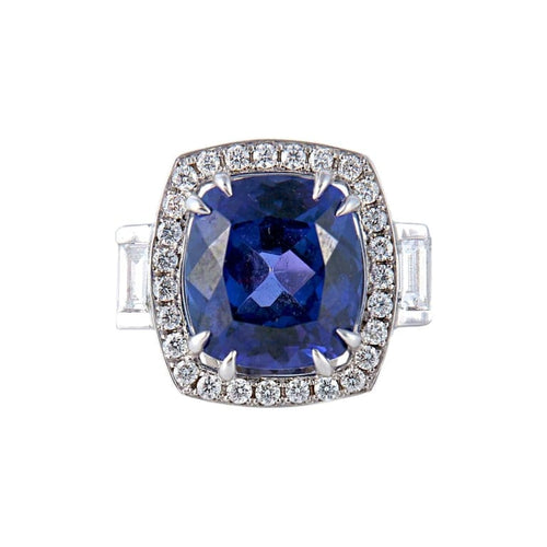 Bague 54 Bague entourage en or blanc 18 k à tanzanite et diamants 58 Facettes