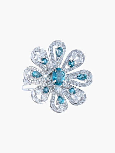 Bague 53 Bague fleur en or blanc 18 carats avec diamants et topazes 58 Facettes