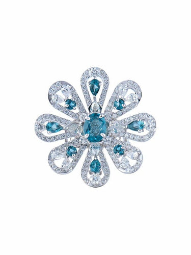 Bague 53 Bague fleur en or blanc 18 carats avec diamants et topazes 58 Facettes