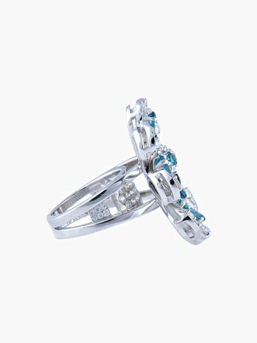 Bague 53 Bague fleur en or blanc 18 carats avec diamants et topazes 58 Facettes